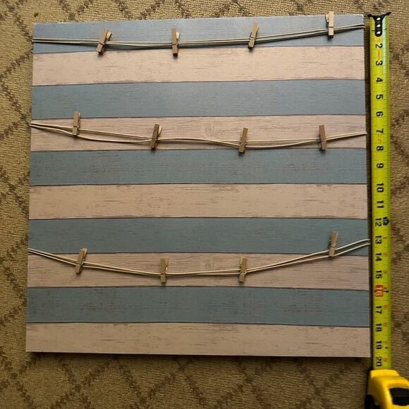 Picture frame with blue and white stripe wood image backing with clothes pins - Picture 2 of 6